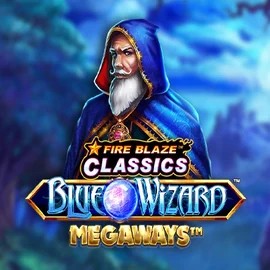 Fire Blaze Blue Wizard Megaways slot logo by Rarestone Gaming at Spinju CasinoFire Blaze Blue Wizard Megaways